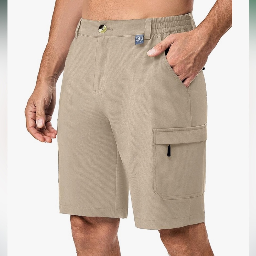 Little Donkey Andy Men’s Khaki Tan Quick Dry Cargo Shorts 10” inseam size L